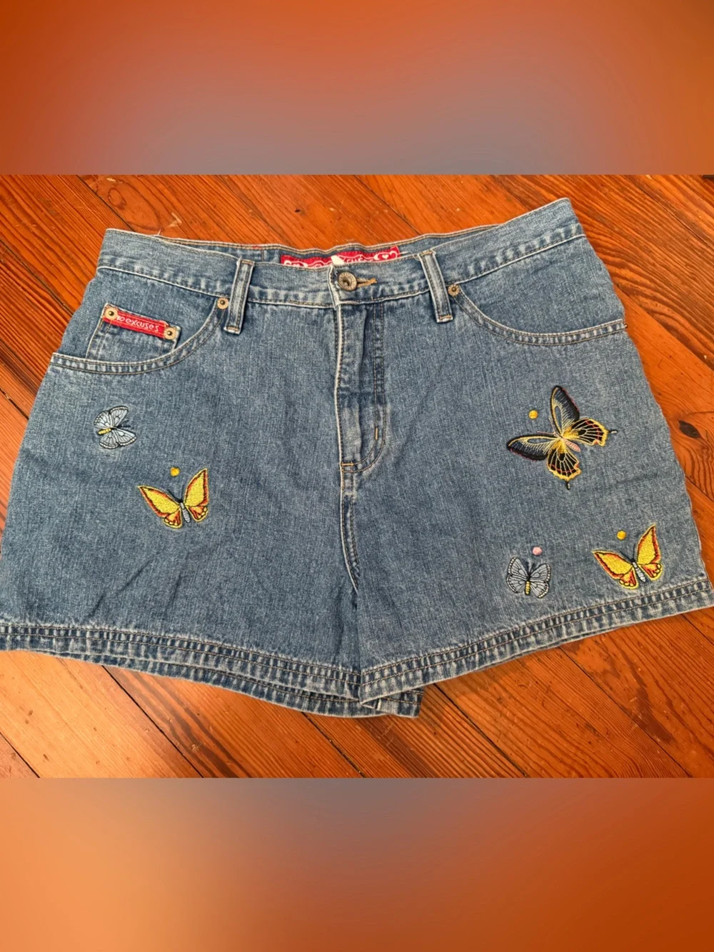 Embroidered Butterfly Denim Shorts